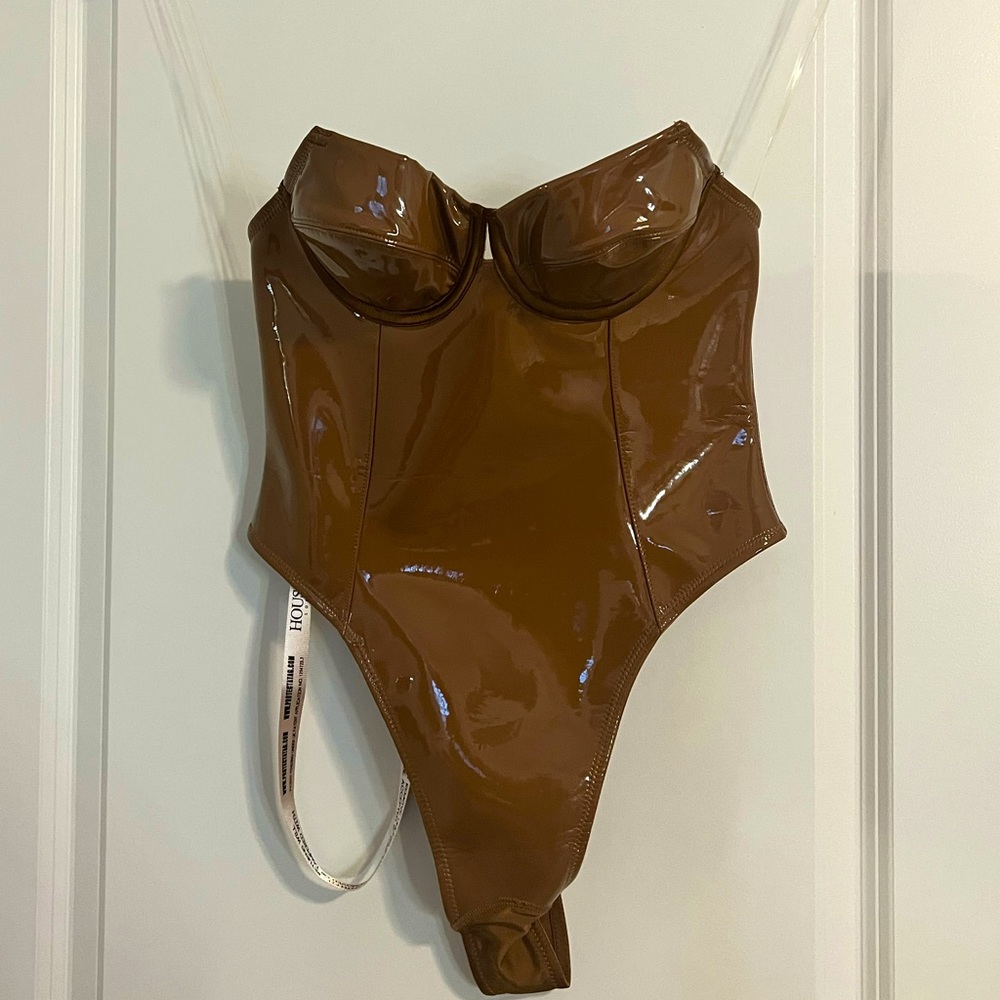 House of CB ‘Ottavia’ Coffee Patent Vinyl Bodysuit